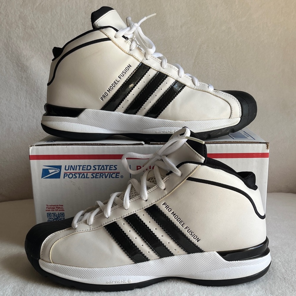 Adidas Pro Model Basketball, Leather Shell Toe, White & Black, Size 9.5